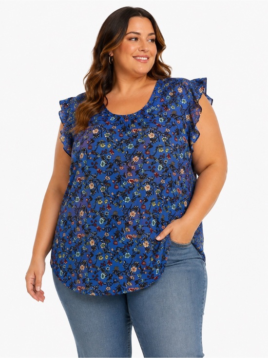 Pleione Tops - Pleione Blue Floral Cap-Sleeve Camisole